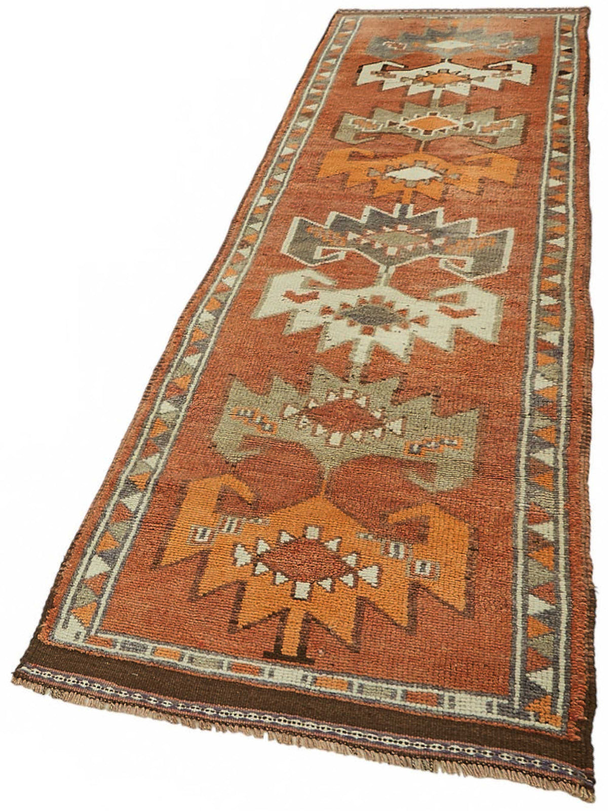 Zolvo Herki El Dokuma Turuncu Bej Geometrik Yolluk 92x340 cm 48175 – doku yakın çekim