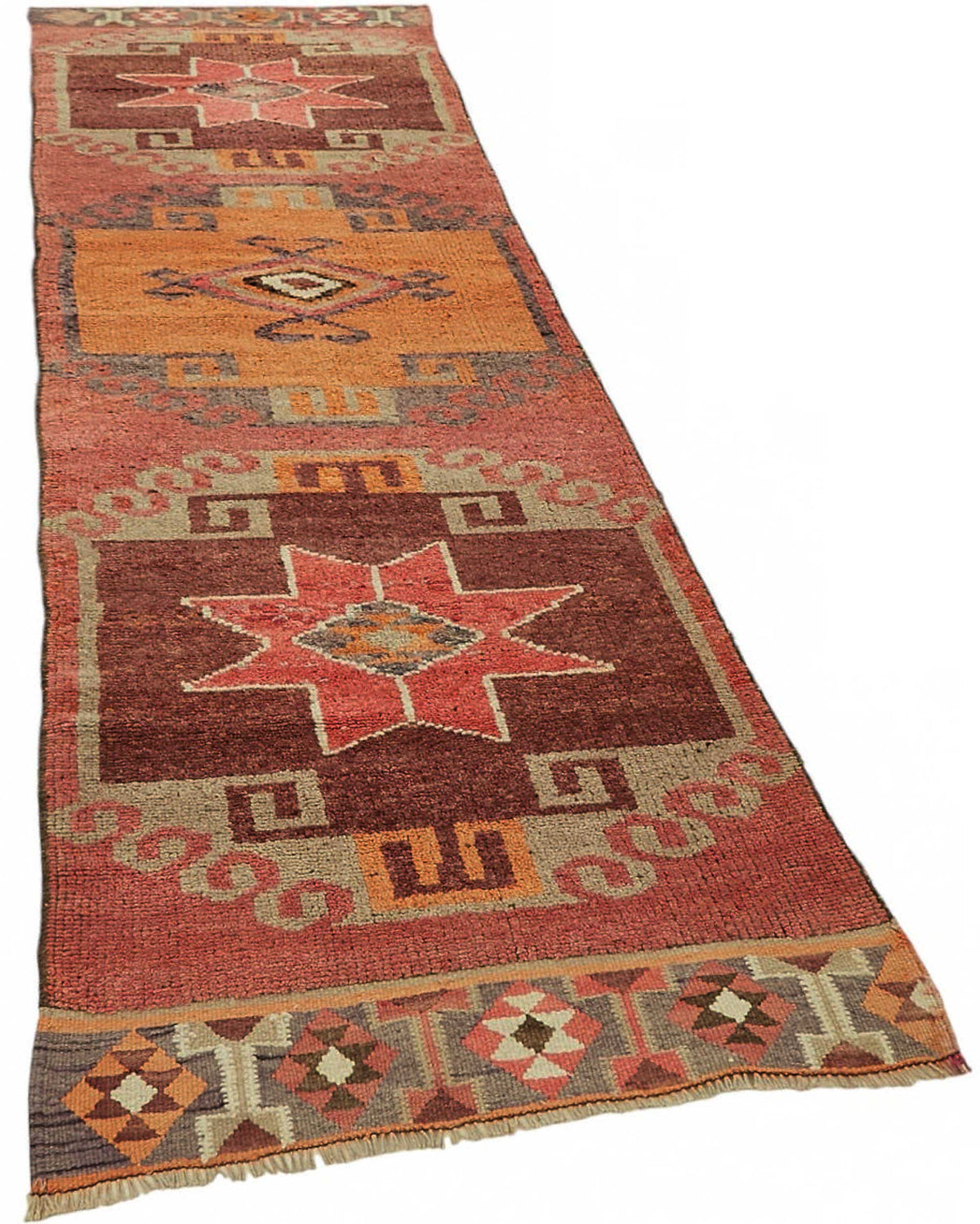 Zolvo Vintage Herki Kırmızı Geometrik Yolluk 92x342 cm 48181 – genel görünüm