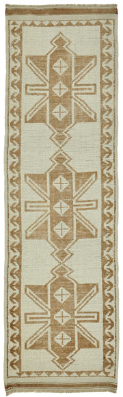 Zolvo Geometrik Desenli Bej ve Taba Rengi Vintage Yolluk 96x340 cm