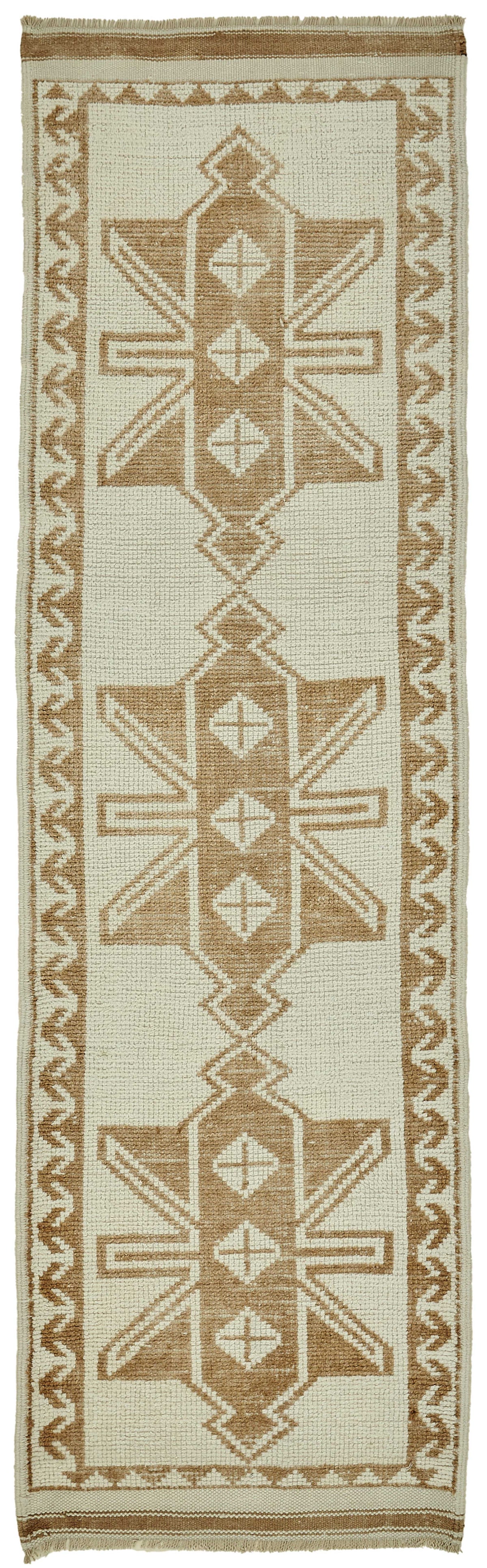 Zolvo Geometrik Desenli Bej ve Taba Rengi Vintage Yolluk 96x340 cm
