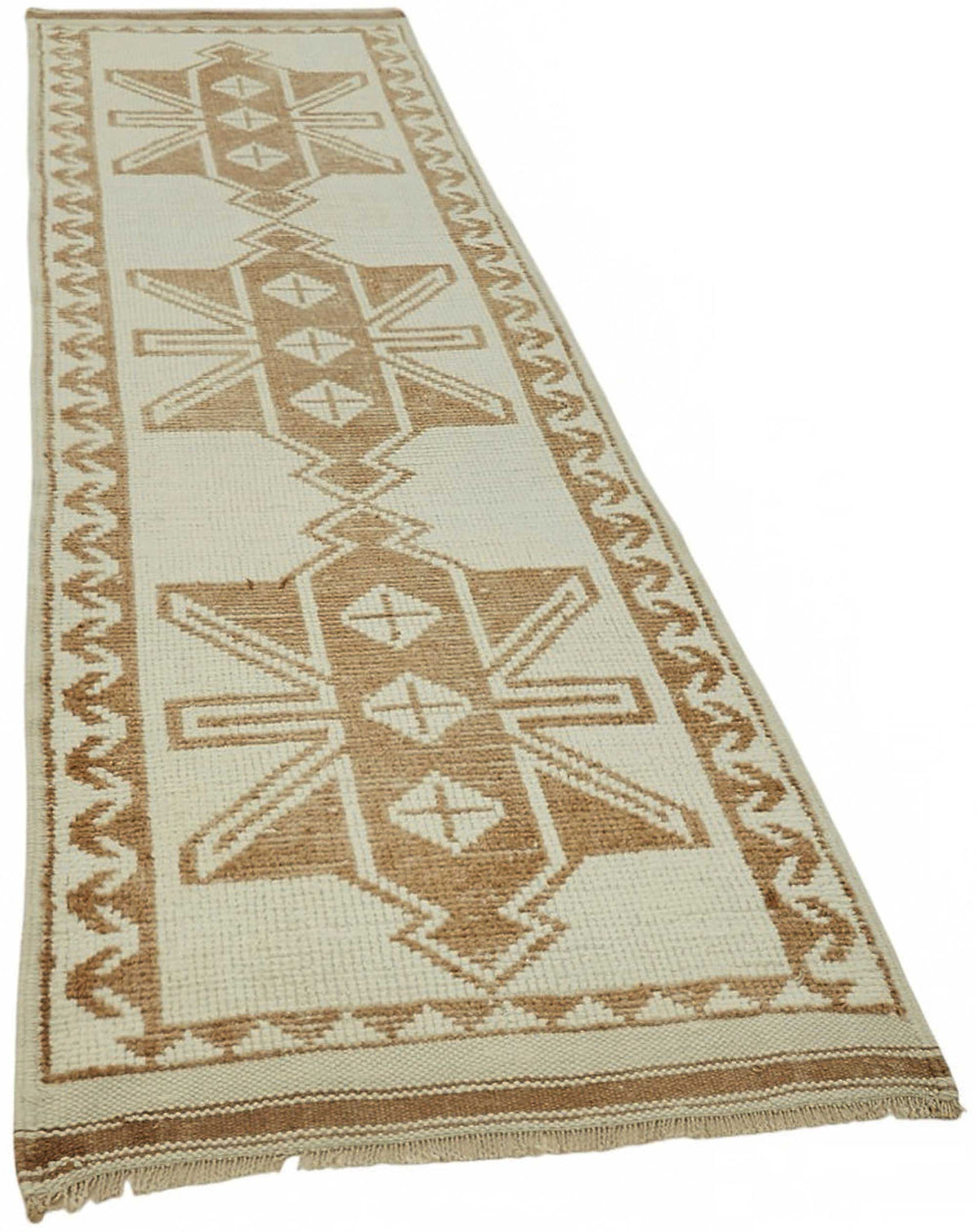 Zolvo Geometrik Desenli Bej ve Taba Rengi Vintage Yolluk 96x340 cm – genel görünüm
