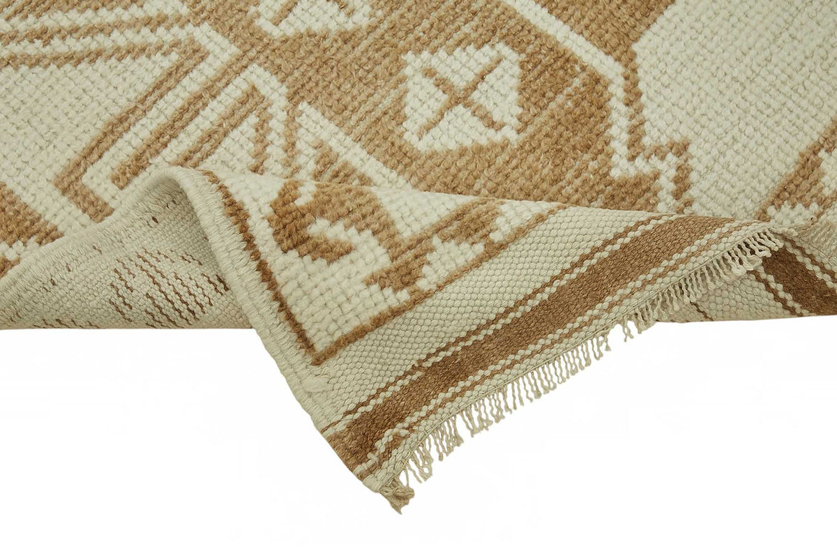 Zolvo Geometrik Desenli Bej ve Taba Rengi Vintage Yolluk 96x340 cm – kenar detayı