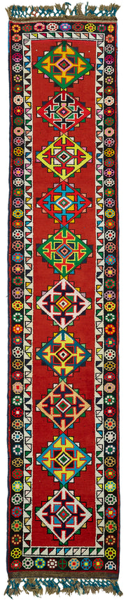 Zolvo Etnik Geometrik Desenli Çok Renkli Halı Yolluk 80x385 cm