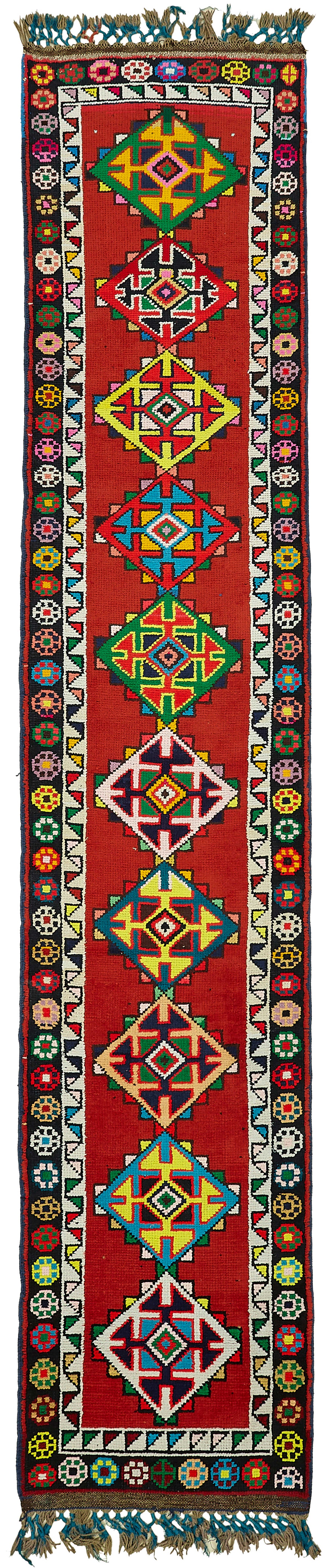Zolvo Etnik Geometrik Desenli Çok Renkli Halı Yolluk 80x385 cm