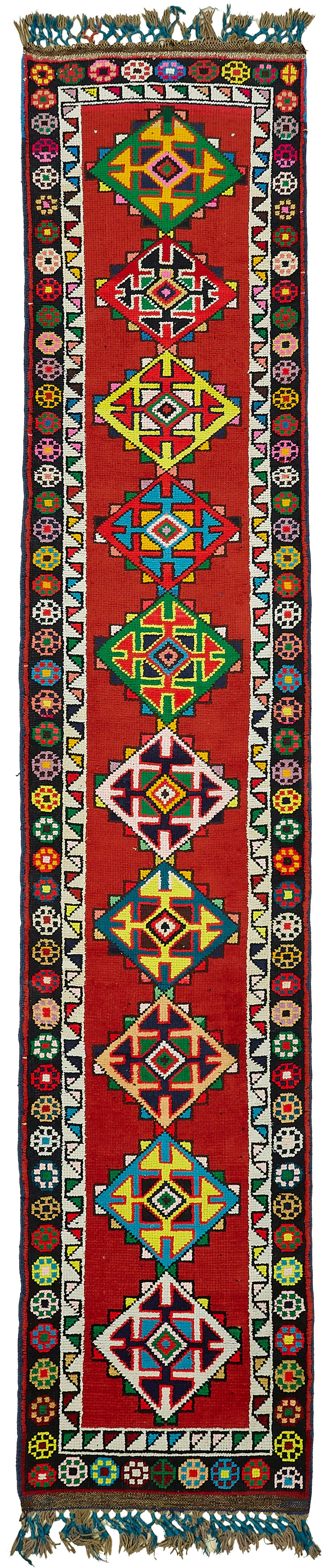 Zolvo Etnik Geometrik Desenli Çok Renkli Halı Yolluk 80x385 cm