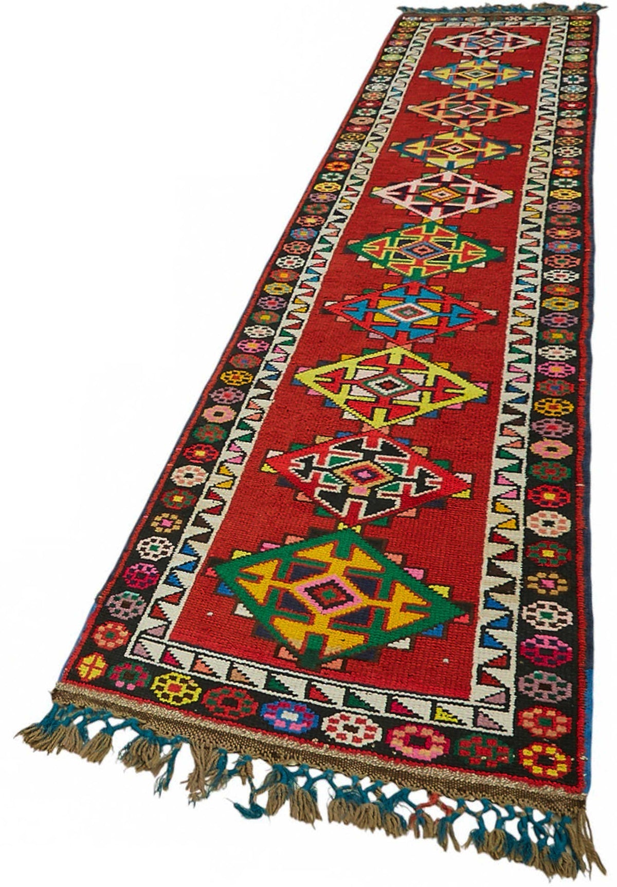 Zolvo Etnik Geometrik Desenli Çok Renkli Halı Yolluk 80x385 cm – doku yakın çekim