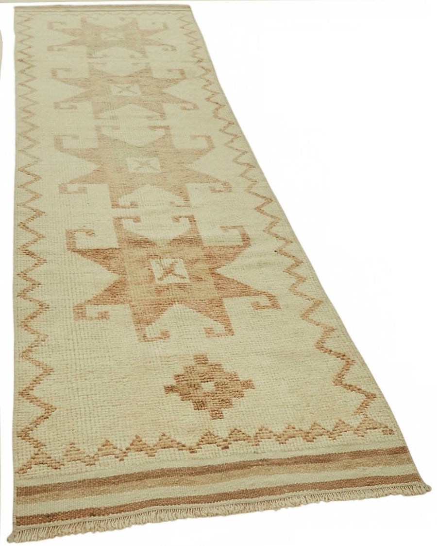 Zolvo Bej Geometrik Yün Pamuk El Dokuma Yolluk 93x345 cm 48188 – genel görünüm