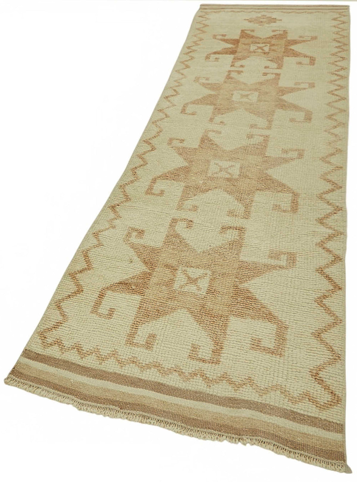 Zolvo Bej Geometrik Yün Pamuk El Dokuma Yolluk 93x345 cm 48188 – doku yakın çekim