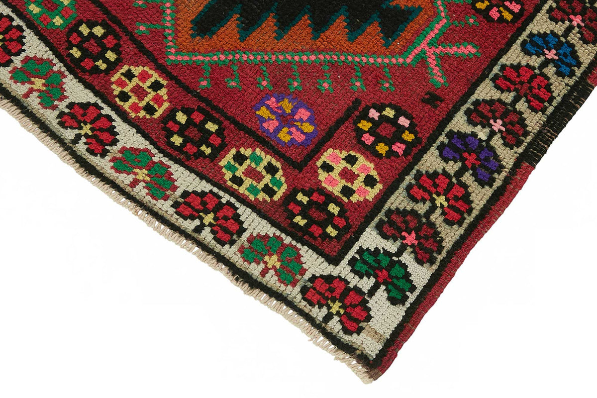 Zolvo Kırmızı Çok Renkli Geometrik Desenli El Dokuma Halı 84x336 cm – detay görünümü