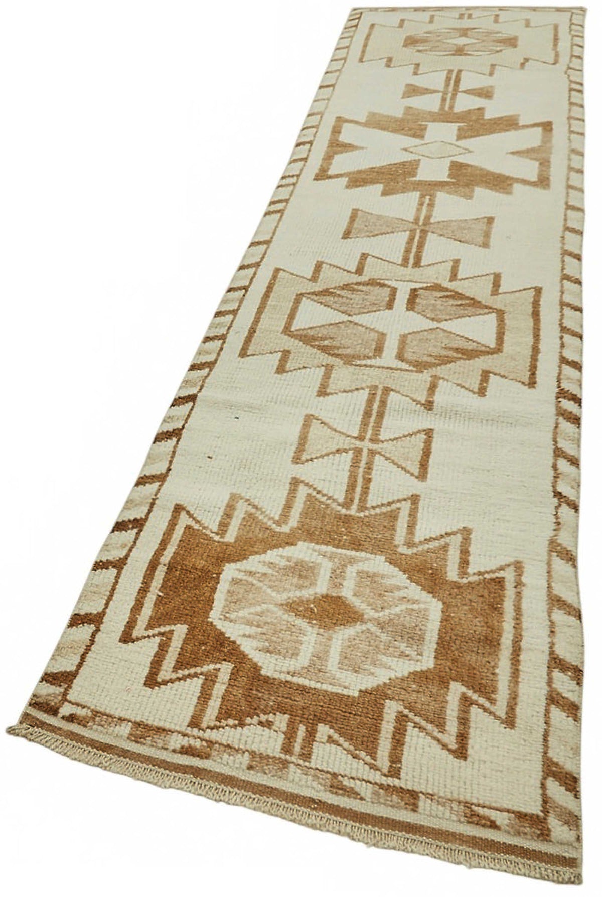 Zolvo Madalyon Desenli Bej Kahverengi El Dokuma Yolluk 84x402 cm – doku yakın çekim