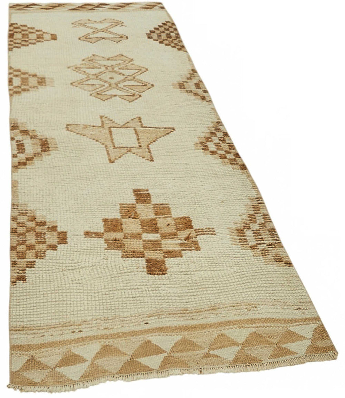Zolvo Bej Kahverengi Geometrik Desenli El Dokuma Yolluk 95x320 cm – genel görünüm