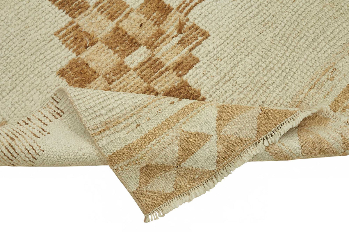 Zolvo Bej Kahverengi Geometrik Desenli El Dokuma Yolluk 95x320 cm – kenar detayı