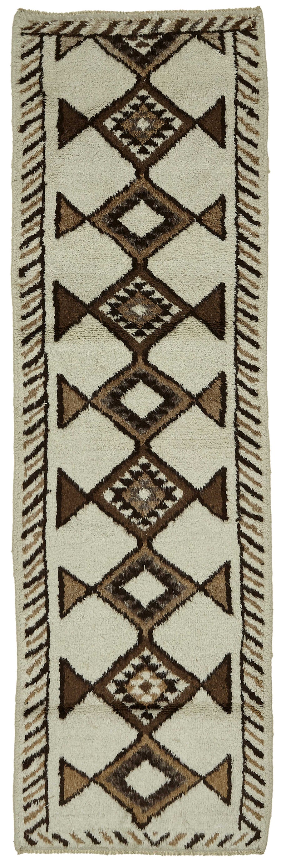 Zolvo Herki Yolluk Krem ve Koyu Kahve Geometrik Desenli 98x323 cm 48202