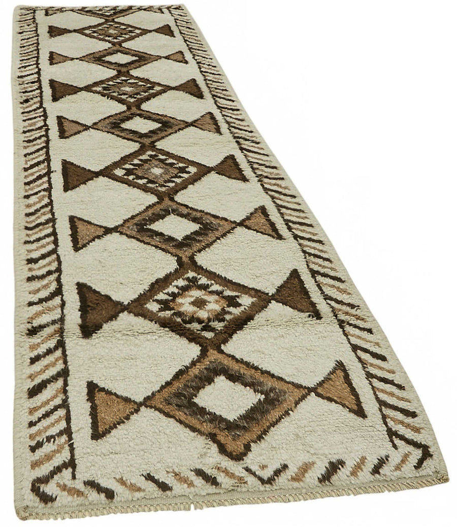 Zolvo Herki Yolluk Krem ve Koyu Kahve Geometrik Desenli 98x323 cm 48202 – genel görünüm