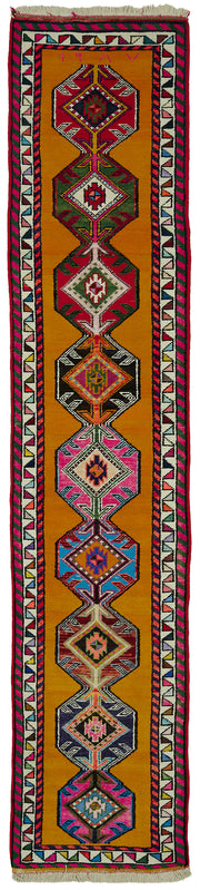 Zolvo Sarı Çok Renkli Geometrik Etnik El Dokuma Halı 82x403 cm
