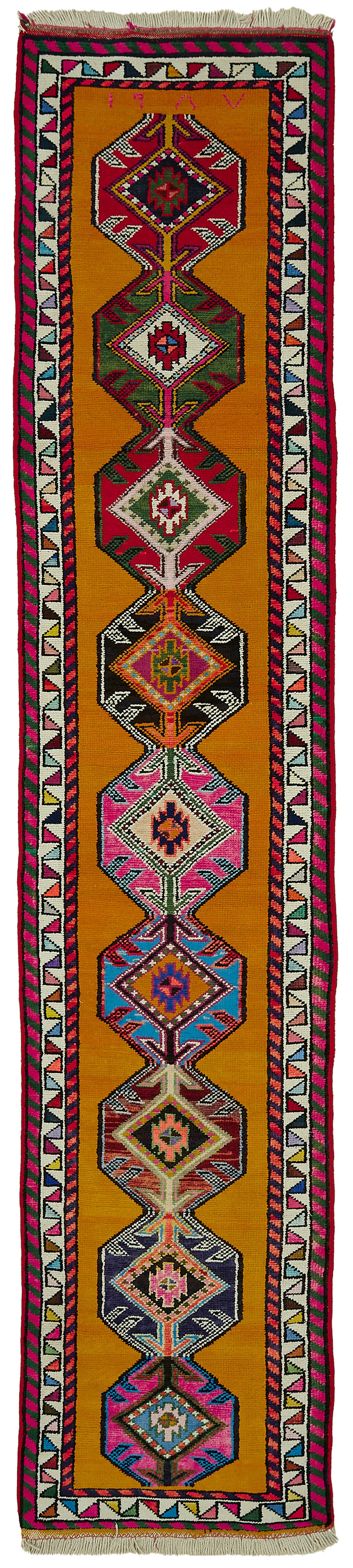 Zolvo Sarı Çok Renkli Geometrik Etnik El Dokuma Halı 82x403 cm