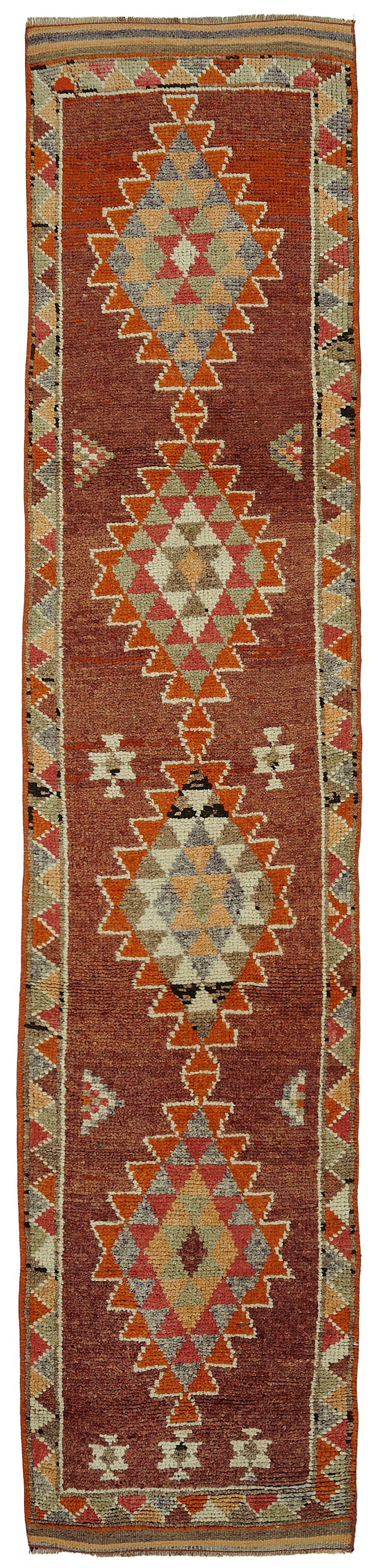 Zolvo Kırmızı Madalyon Desenli Yün Dokuma Yolluk 80x398 cm