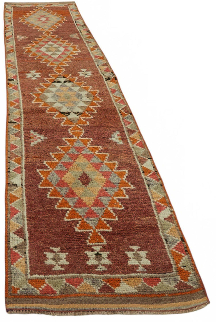 Zolvo Kırmızı Madalyon Desenli Yün Dokuma Yolluk 80x398 cm – genel görünüm
