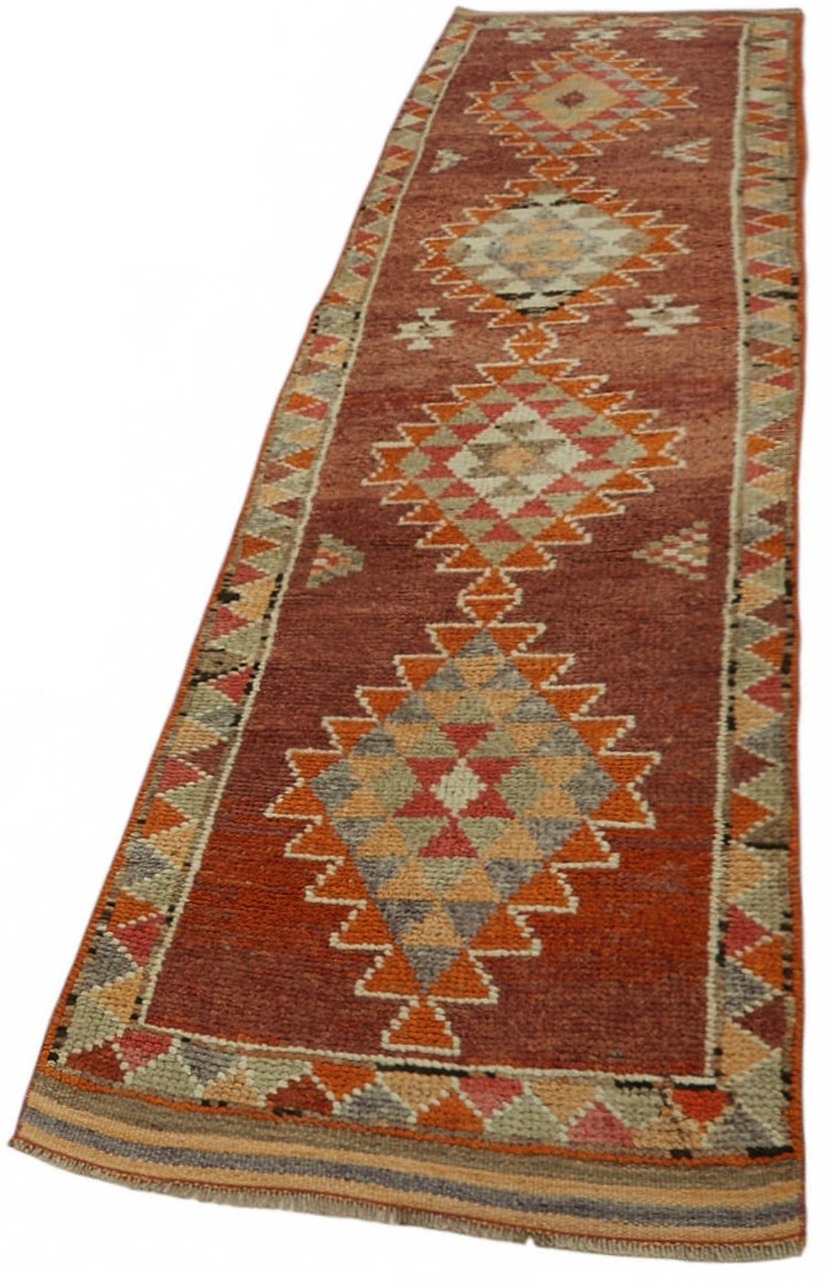 Zolvo Kırmızı Madalyon Desenli Yün Dokuma Yolluk 80x398 cm – doku yakın çekim