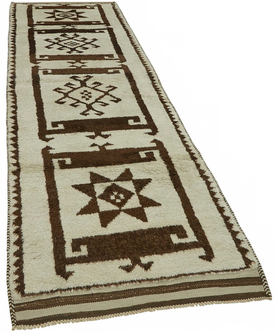 Zolvo Geometrik Desenli Krem ve Koyu Kahverengi Yolluk 110x383 cm – genel görünüm