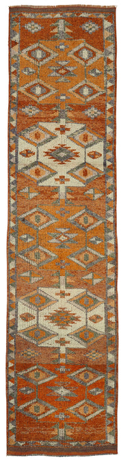 Zolvo Turuncu Bej Geometrik Desenli Yün Pamuk Halı 82x347 cm