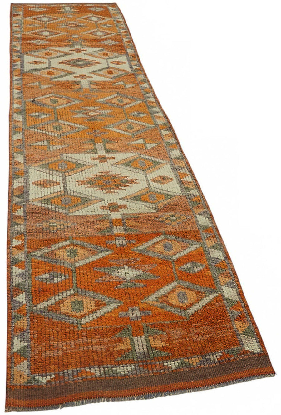 Zolvo Turuncu Bej Geometrik Desenli Yün Pamuk Halı 82x347 cm – genel görünüm