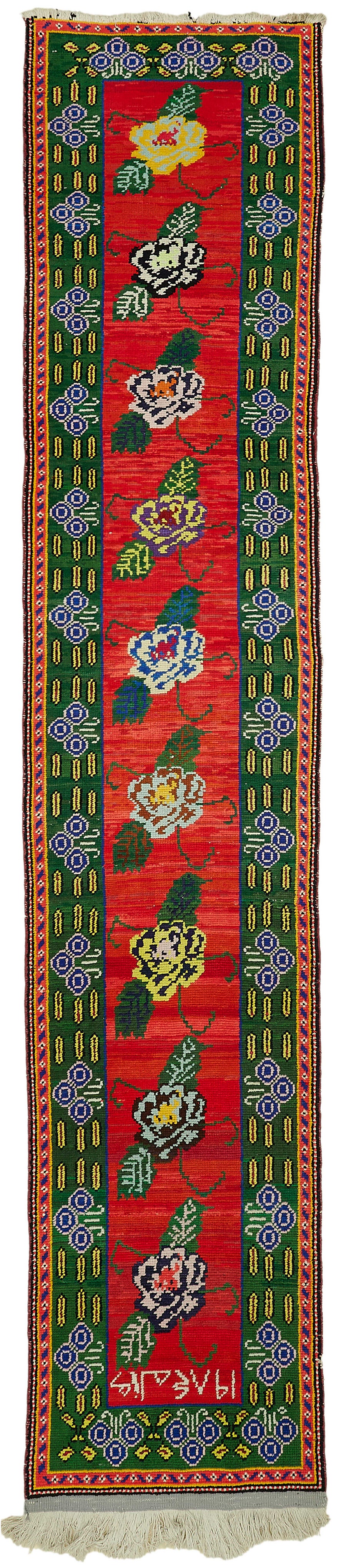 Zolvo Kırmızı Çiçek Desenli Yün Kırmızı Yolluk 83x407 cm 48217