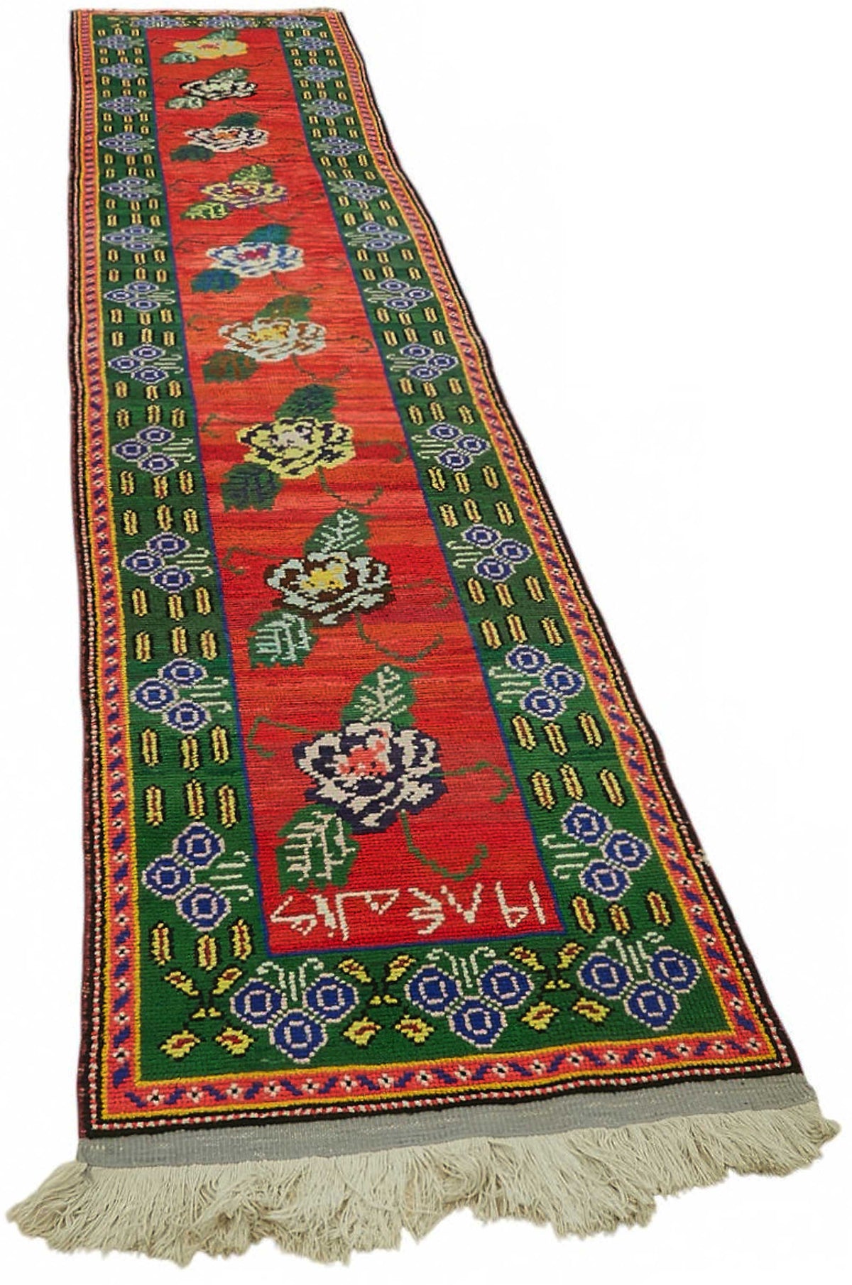 Zolvo Kırmızı Çiçek Desenli Yün Kırmızı Yolluk 83x407 cm 48217 – genel görünüm