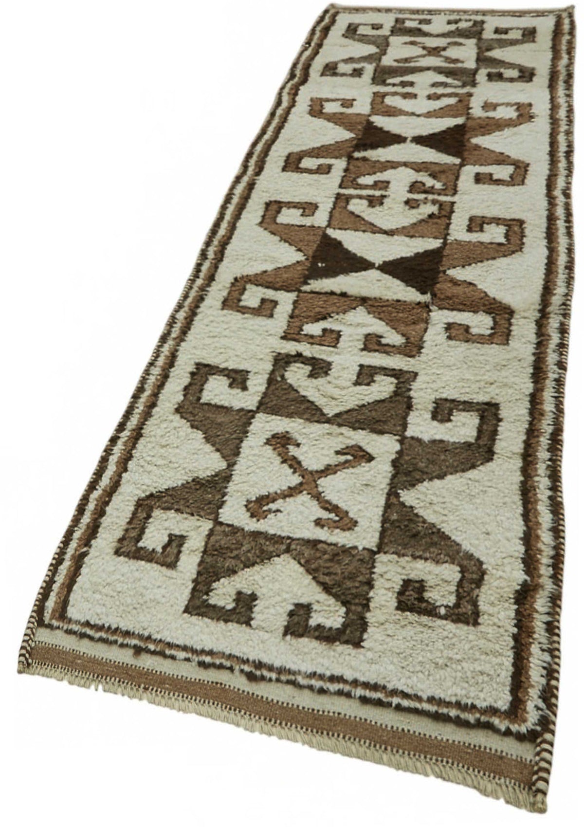 Zolvo Kırmızı Kahverengi Etnik Geometrik El Dokuma Halı 92x342 cm – doku yakın çekim