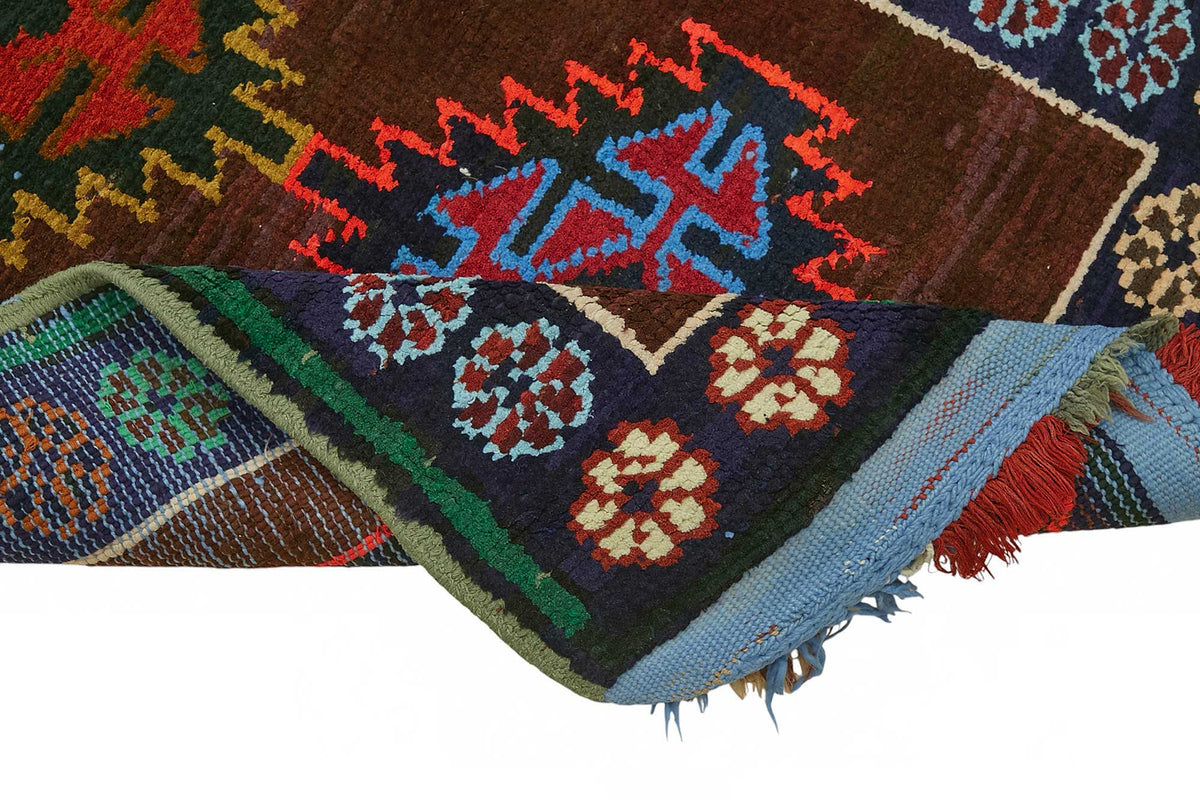 Zolvo Kahverengi Çok Renkli Geometrik Yün Yolluk 73x386 cm 48222 – kenar detayı