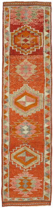 Zolvo Geometrik Desenli Turuncu Pembe El Dokuma Yolluk 86x357 cm