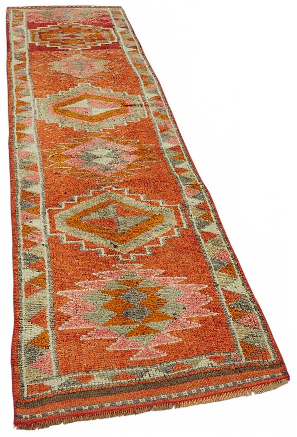 Zolvo Geometrik Desenli Turuncu Pembe El Dokuma Yolluk 86x357 cm – genel görünüm