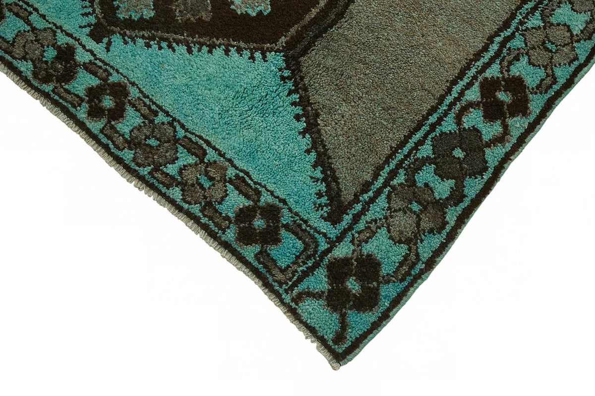 زولفو سجادة صوفية بلون فيروزي وبني داكن بنقوش هندسية 142x382 cm – عرض تفصيلي