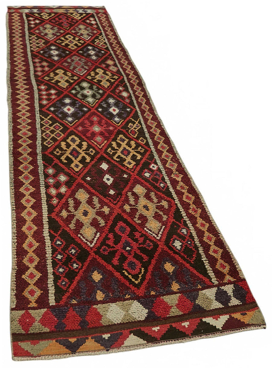 Zolvo Etnik Geometrik Desenli Bordo Lacivert El Dokuma Yolluk 90x392 cm – genel görünüm