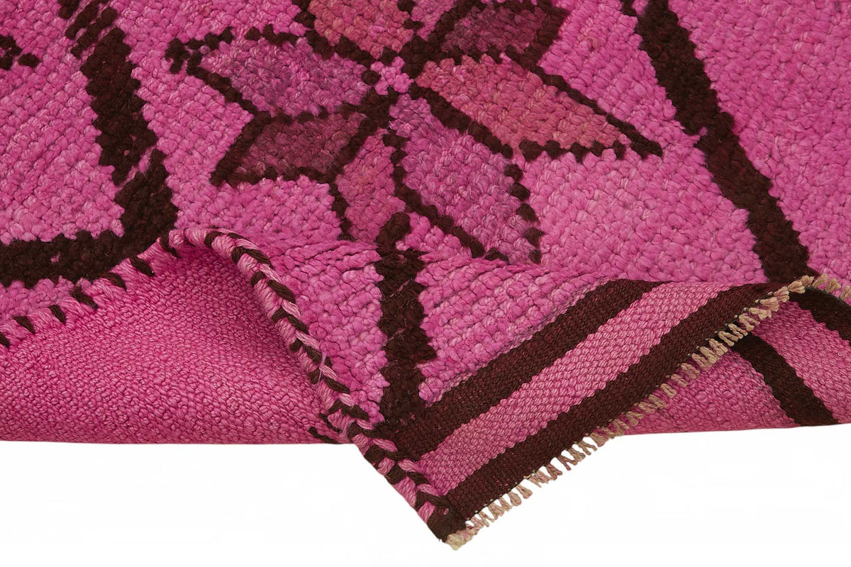 Zolvo Fuşya ve Koyu Kahverengi Baklava Desenli Yün Yolluk 95x350 cm – kenar detayı