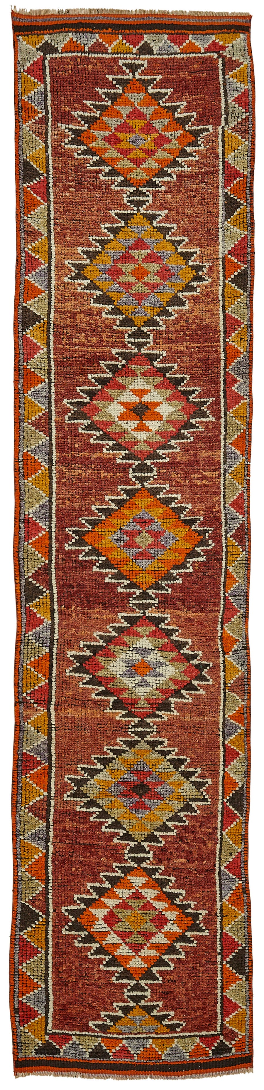Zolvo Kırmızı Turuncu Geometrik Etnik El Dokuma Yolluk 83x395 cm