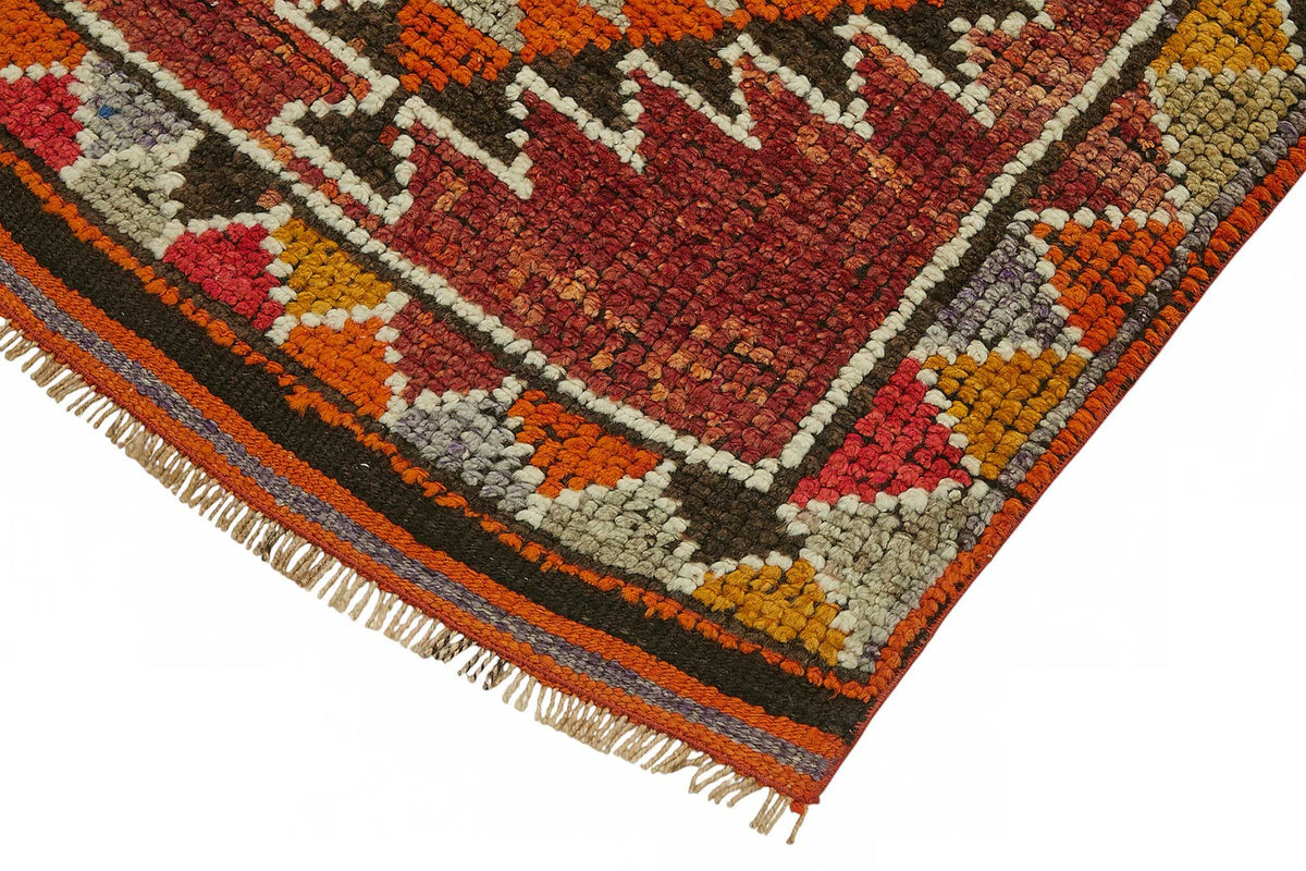 Zolvo Kırmızı Turuncu Geometrik Etnik El Dokuma Yolluk 83x395 cm – detay görünümü