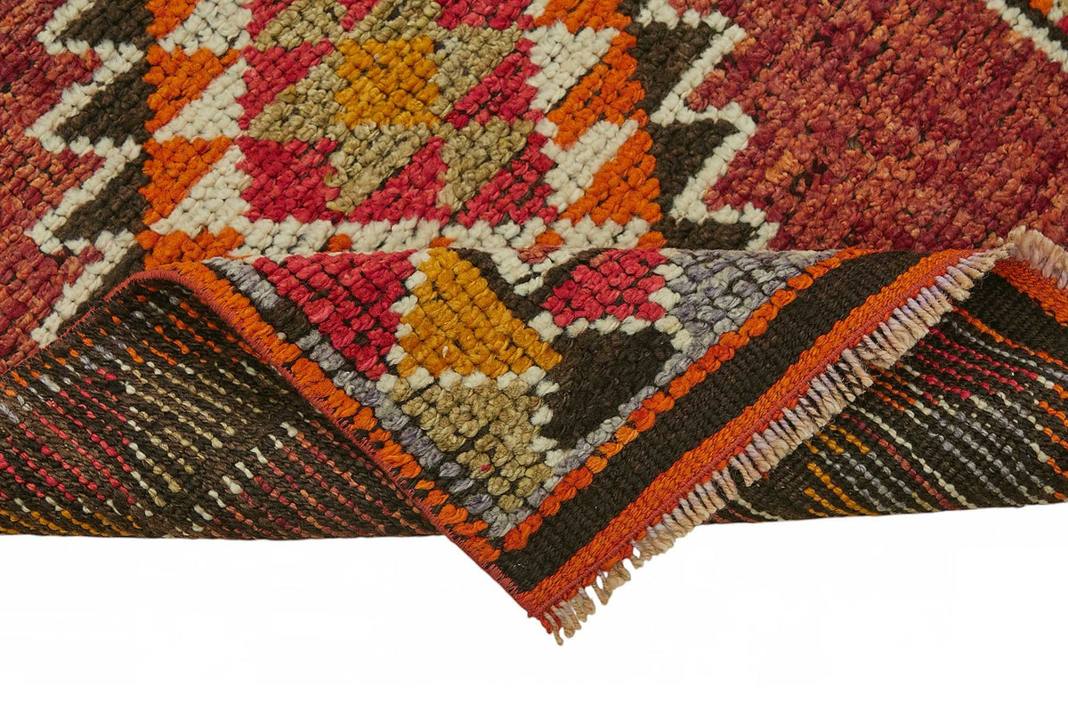 Zolvo Kırmızı Turuncu Geometrik Etnik El Dokuma Yolluk 83x395 cm – kenar detayı