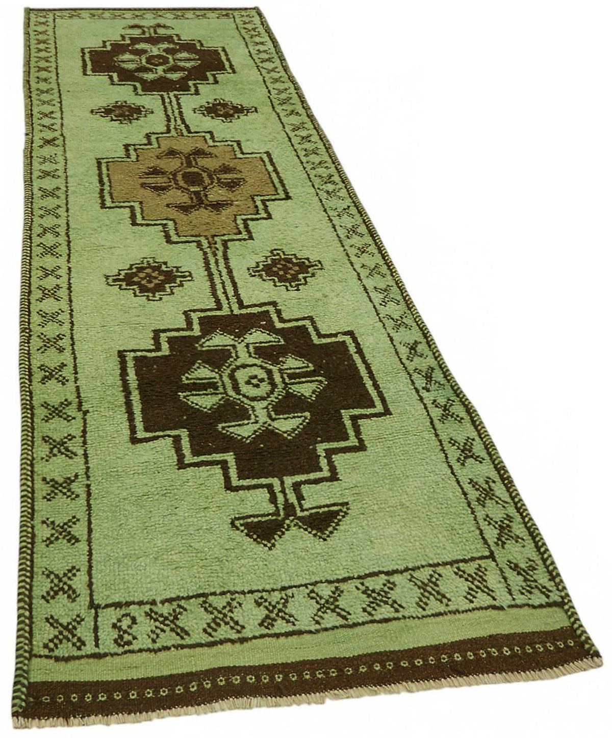 Zolvo Koyu Yeşil Halı Geometrik Desenli Dokuma Yolluk 102x341 cm – genel görünüm