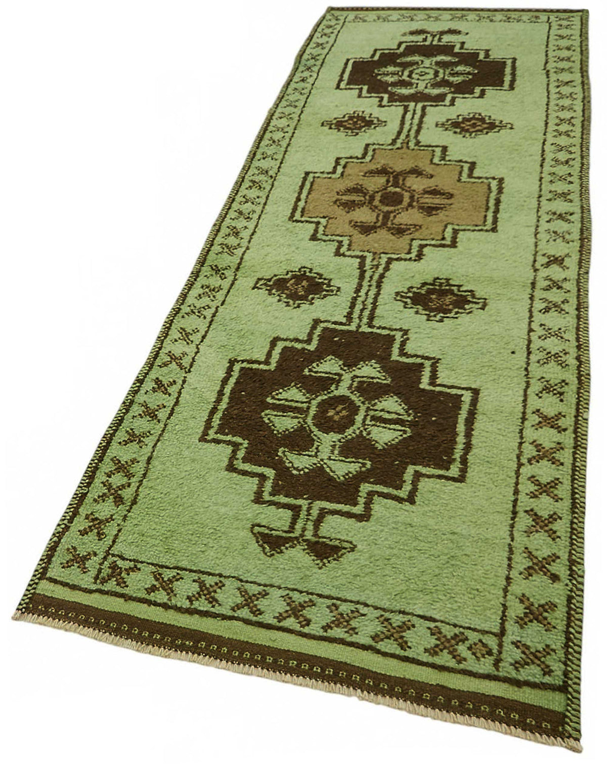 Zolvo Koyu Yeşil Halı Geometrik Desenli Dokuma Yolluk 102x341 cm – doku yakın çekim