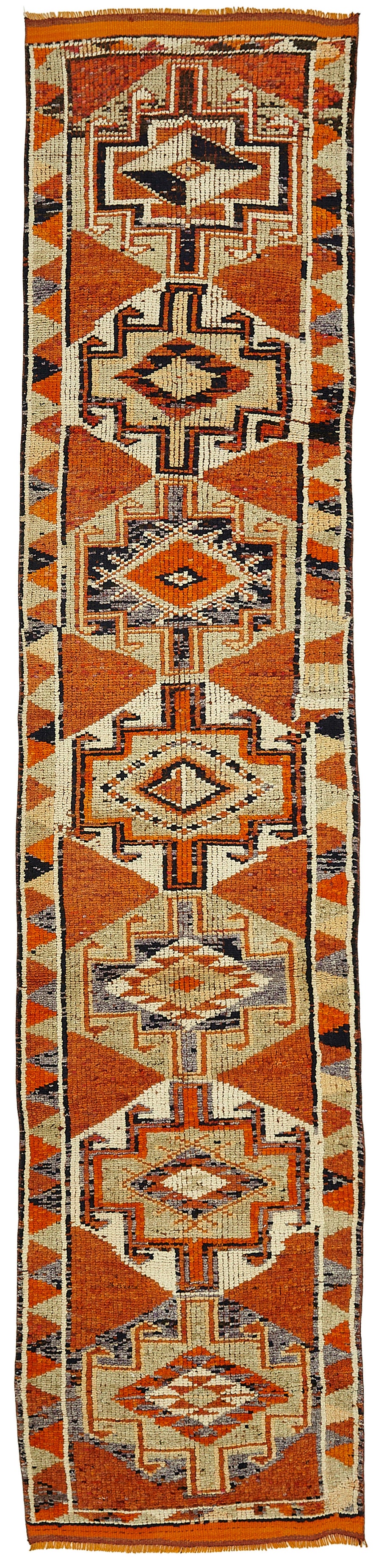 Zolvo Turuncu Halı Etnik Geometrik Desenli Yolluk 81x380 cm 48248