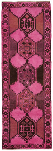 Zolvo Pembe Kahverengi Geometrik Etnik El Dokuma Halı 130x398 cm
