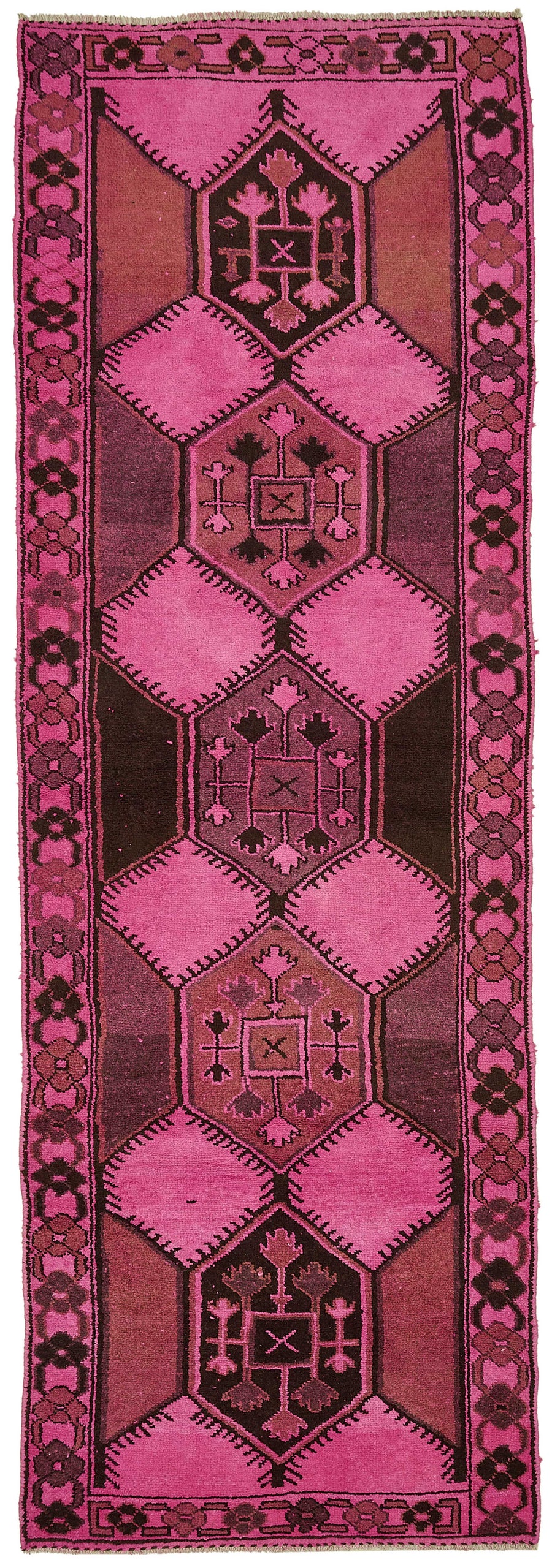 Zolvo Pembe Kahverengi Geometrik Etnik El Dokuma Halı 130x398 cm
