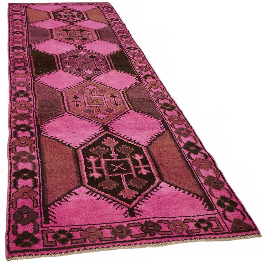 Zolvo Pembe Kahverengi Geometrik Etnik El Dokuma Halı 130x398 cm – genel görünüm