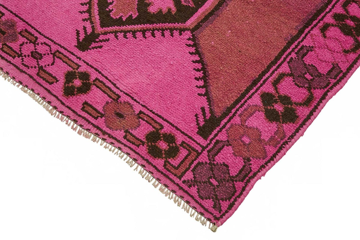 Zolvo Pembe Kahverengi Geometrik Etnik El Dokuma Halı 130x398 cm – detay görünümü