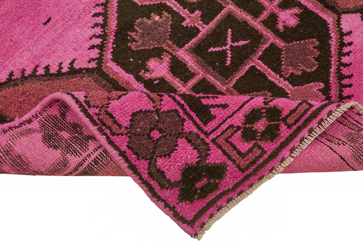 Zolvo Pembe Kahverengi Geometrik Etnik El Dokuma Halı 130x398 cm – kenar detayı