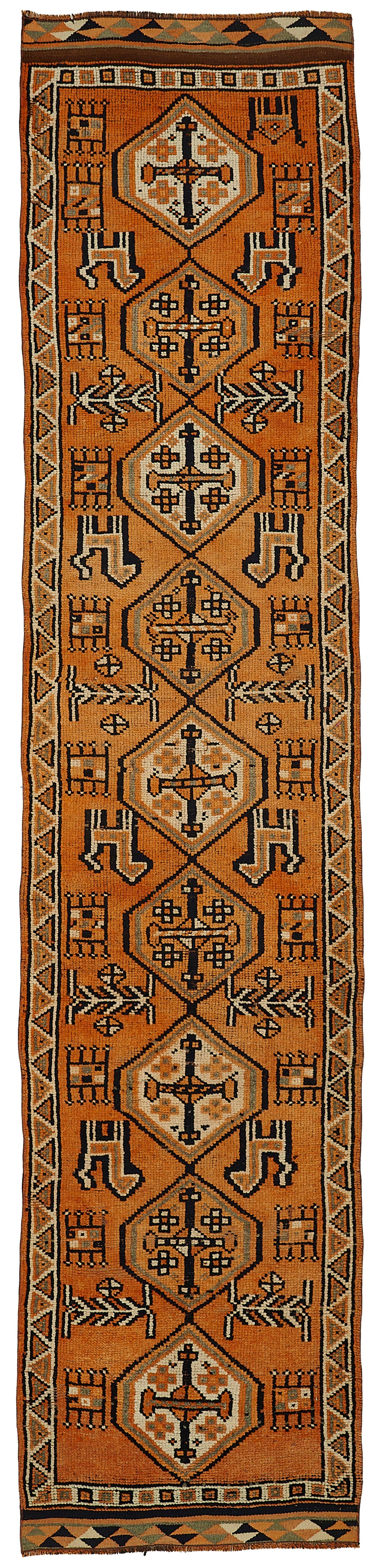 ممر Zolvo برتقالي وبني بنقش ميدالية، من الصوف والقطن 90x413 cm