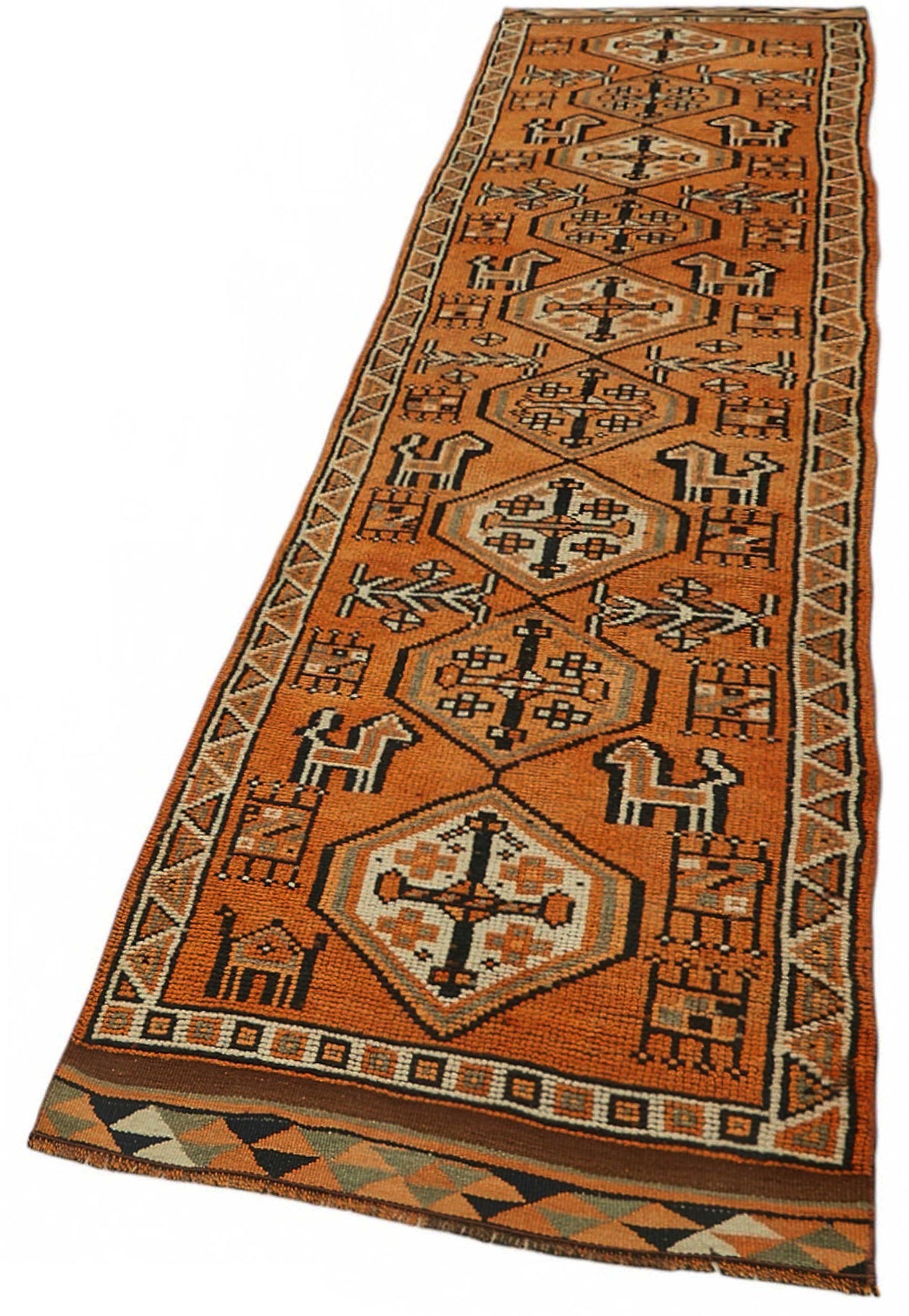 ممر Zolvo برتقالي وبني بنقش ميدالية، من الصوف والقطن 90x413 cm – لقطة مقربة للنسيج