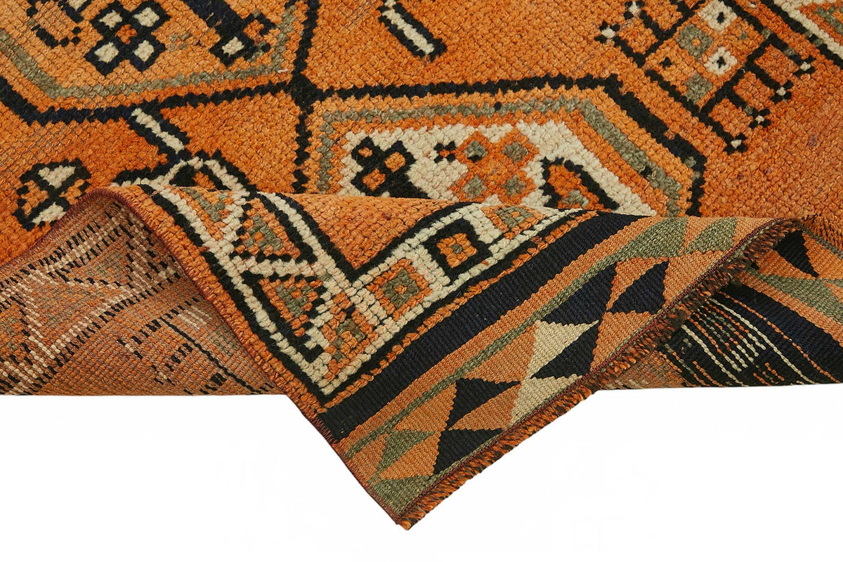 ممر Zolvo برتقالي وبني بنقش ميدالية، من الصوف والقطن 90x413 cm – تفاصيل الحافة