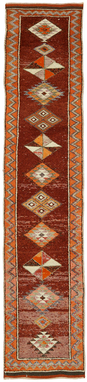 Zolvo Kırmızı Turuncu Geometrik Desenli Etnik El Dokuma Yolluk 78x375 cm